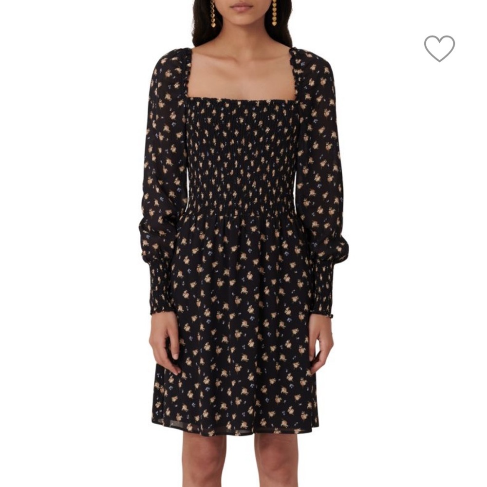 Maje Smocked Floral Print Dress